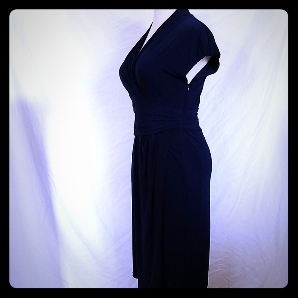 Ruched cross-over v-neck navy dress
